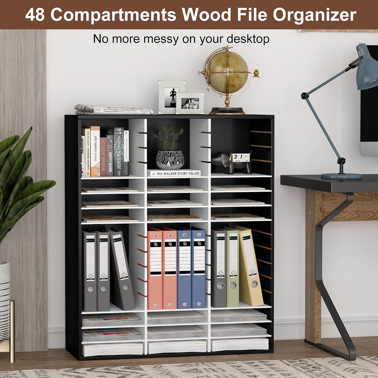 EasyPAG 12 Compartments Wooden Literature Organizer with Adjustable Shelves, 6000 Sheets Capacity Paper Organizer