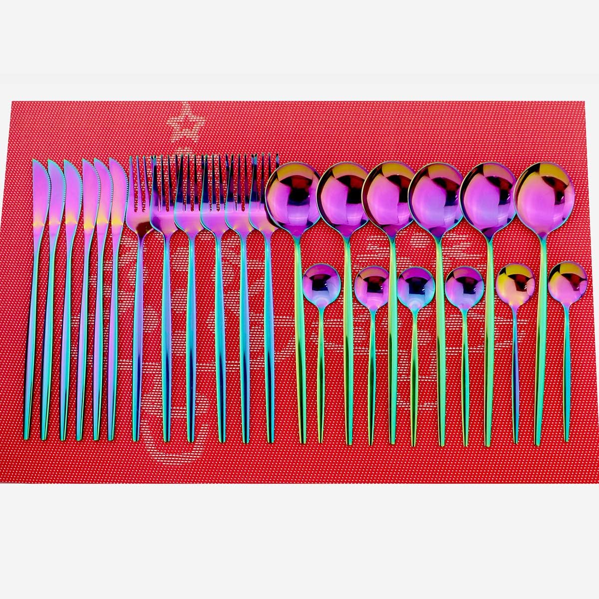 24-Piece Silverware Set - 18/10 Stainless Steel Reusable Utensils Forks Spoons Knives Set, Mirror Polished Cutlery Flatware Set