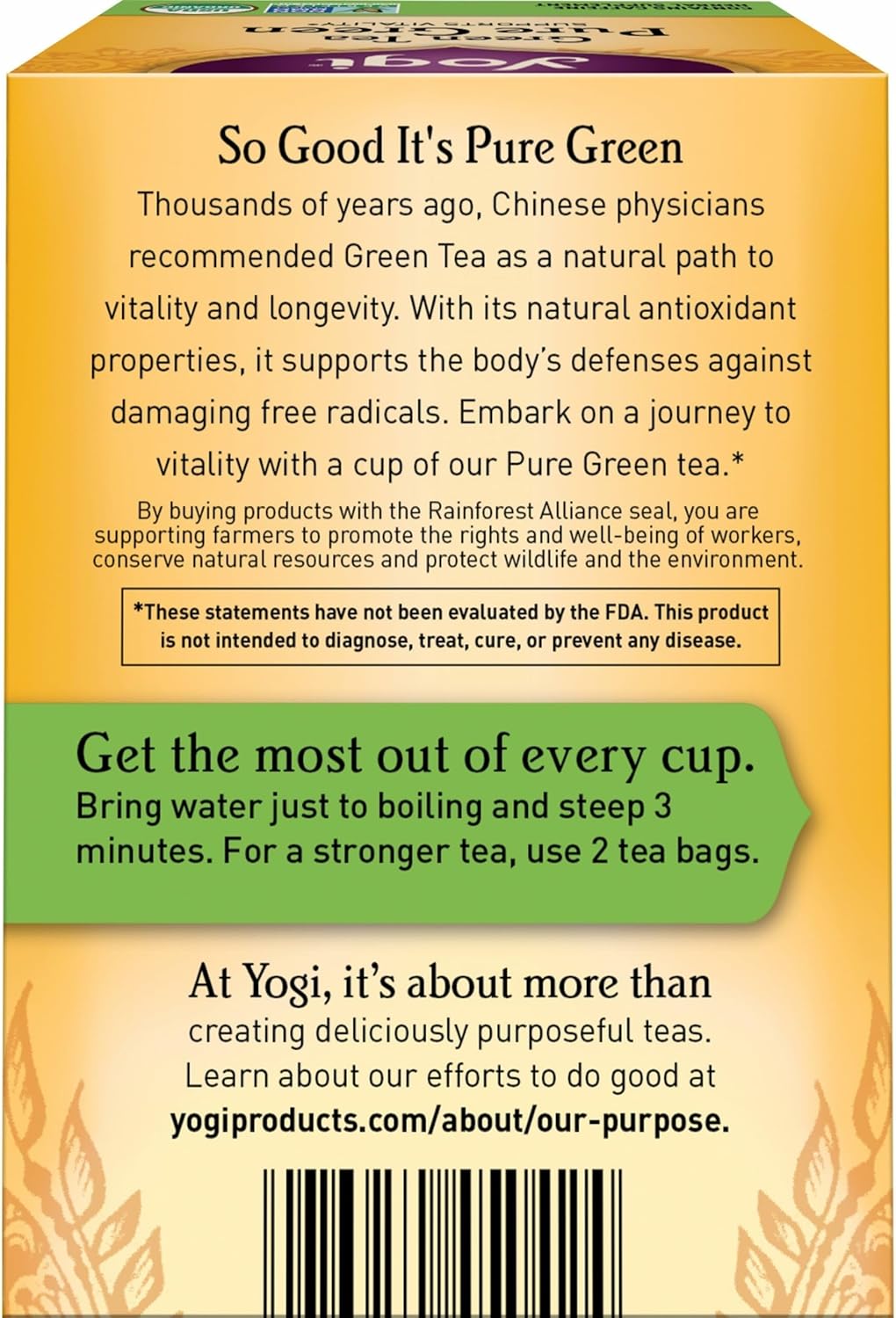 Yogi Pure Green Tea, 16 Tea Bags (6 Pack) | Organic Green Tea That Supports Overall Health and Provides Antioxidants