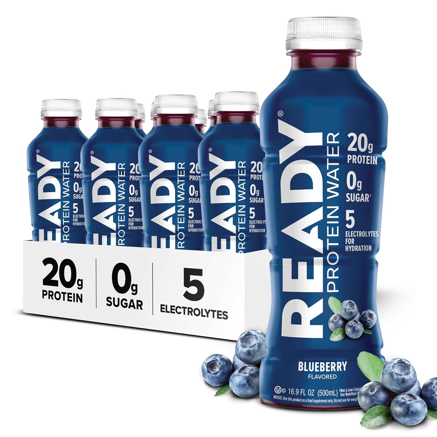 Ready Clear Protein Water, Blueberry, 20g Whey Protein Isolate, 12 Pack