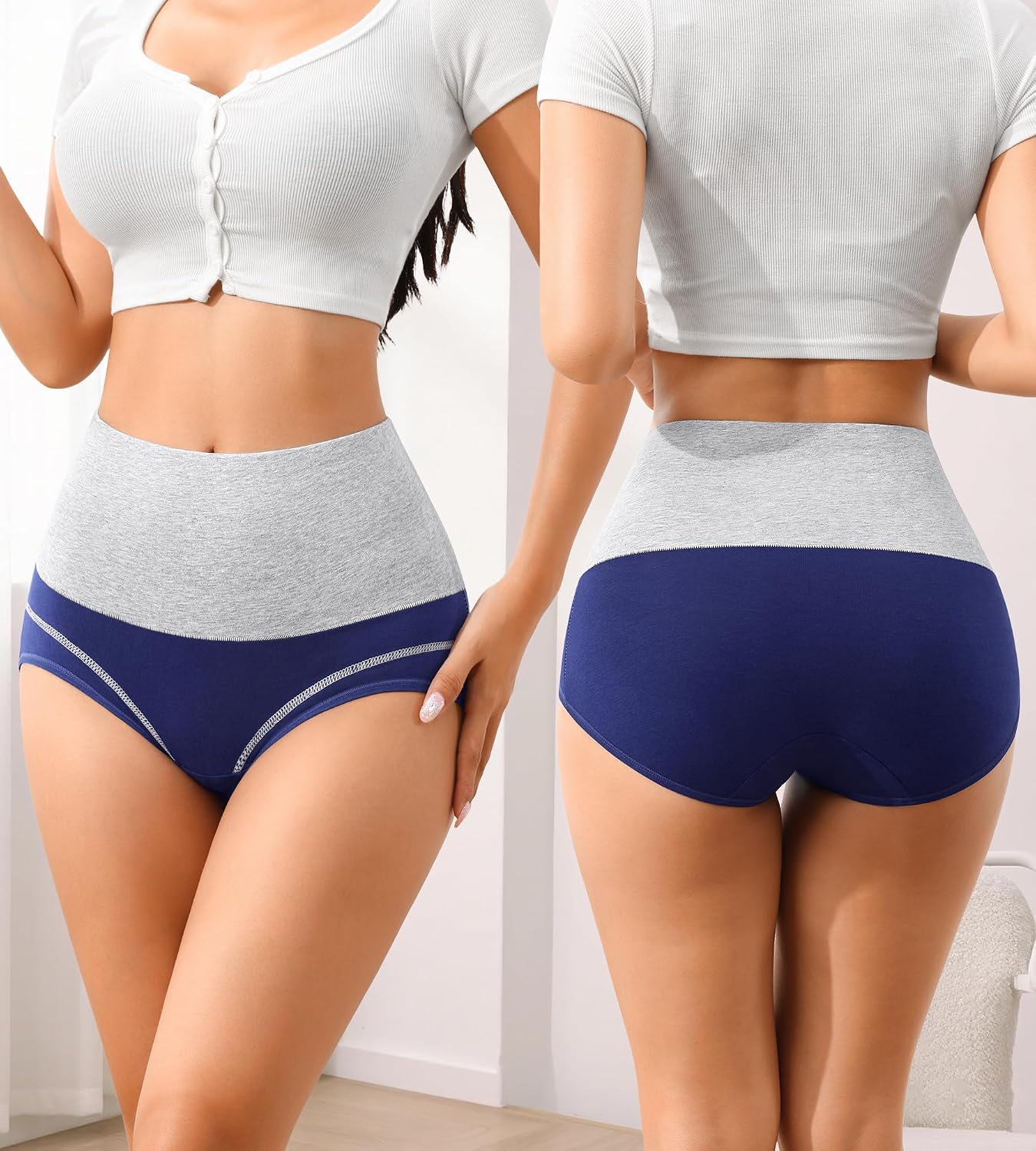 Eiggam Underwear for Women Cotton High Waist Panties Full Coverage Briefs Soft Strech Ladies Breathable Panties-Multi Pack