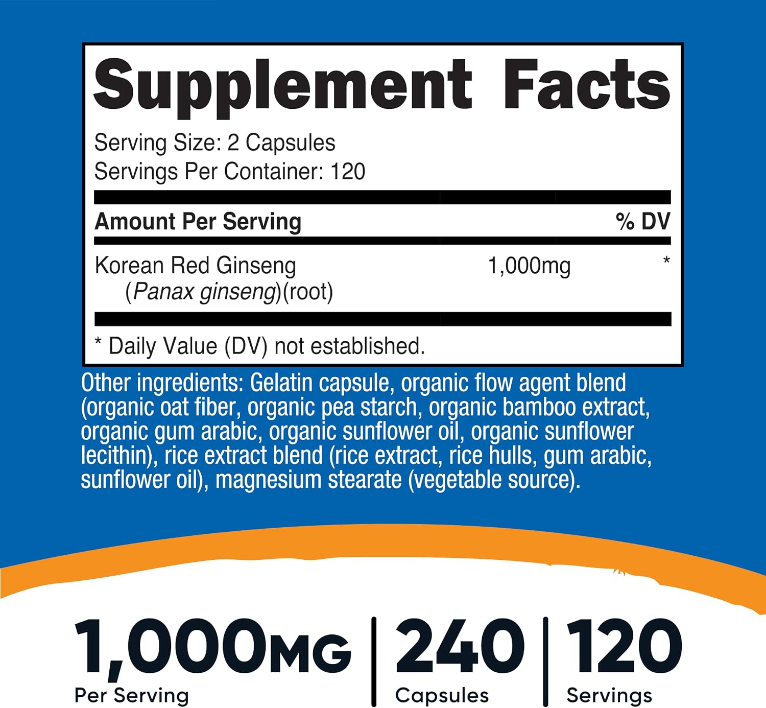 Nutricost Korean Ginseng 1000mg Per Serving, 240 Capsules, 120 Servings | 500 mg Per Capsule, Korean Panax Red Ginseng, Gluten-Free & GMO-Free