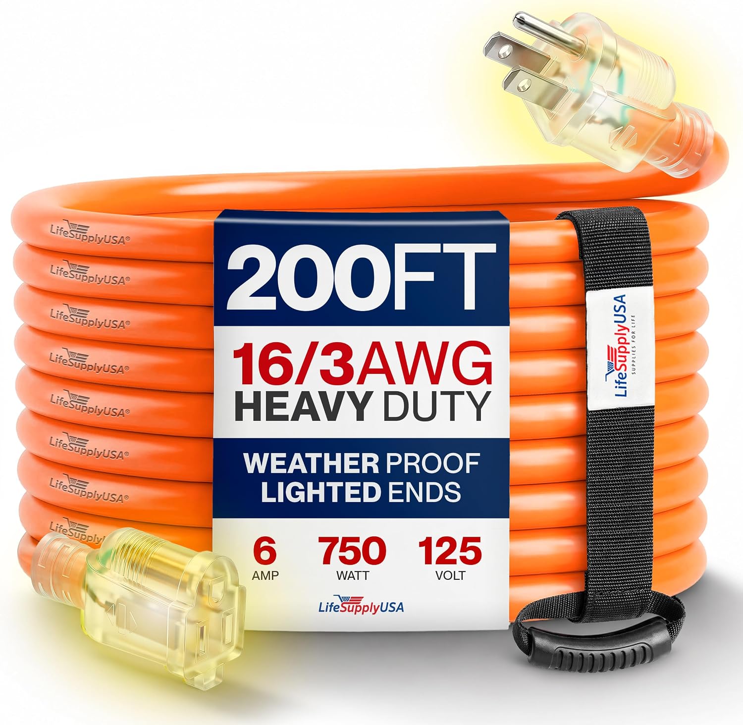 25ft Outdoor/Indoor Extension Cord 12/3 Gauge Extra Heavy Duty 3 Prong SJTW, Waterproof, Flexible Cold-Resistant Long Power Cord,15A 125V 1875W, Yellow by LifeSupplyUSA