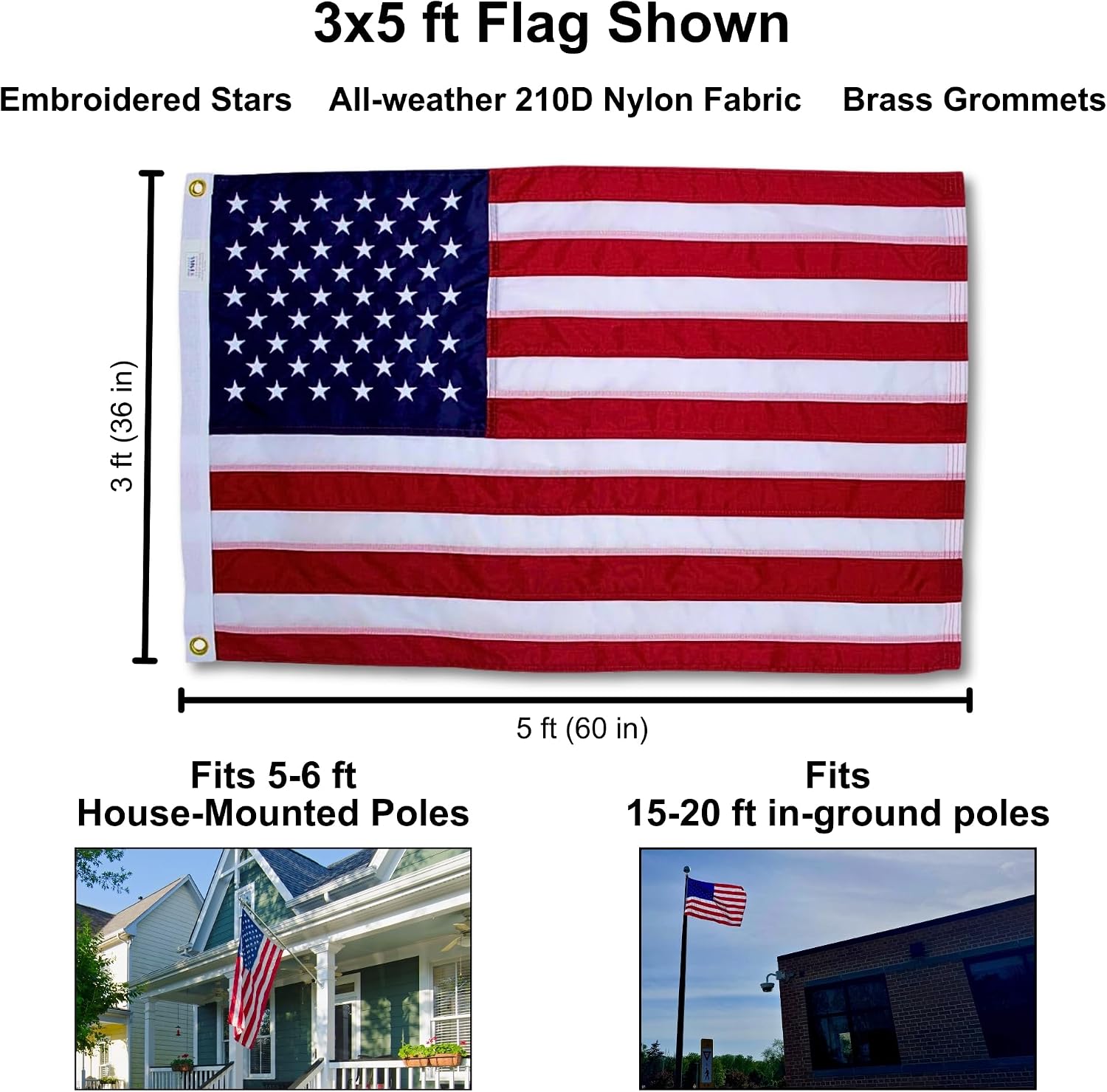 4x6 ft Heavy-Duty American Flag – 100% Made in USA, FMAA Certified – UV-Resistant 210D Outdoor Nylon with Embroidered Stars, Sewn Stripes, Brass Grommets, Reinforced Fly End for 20–25 ft Poles