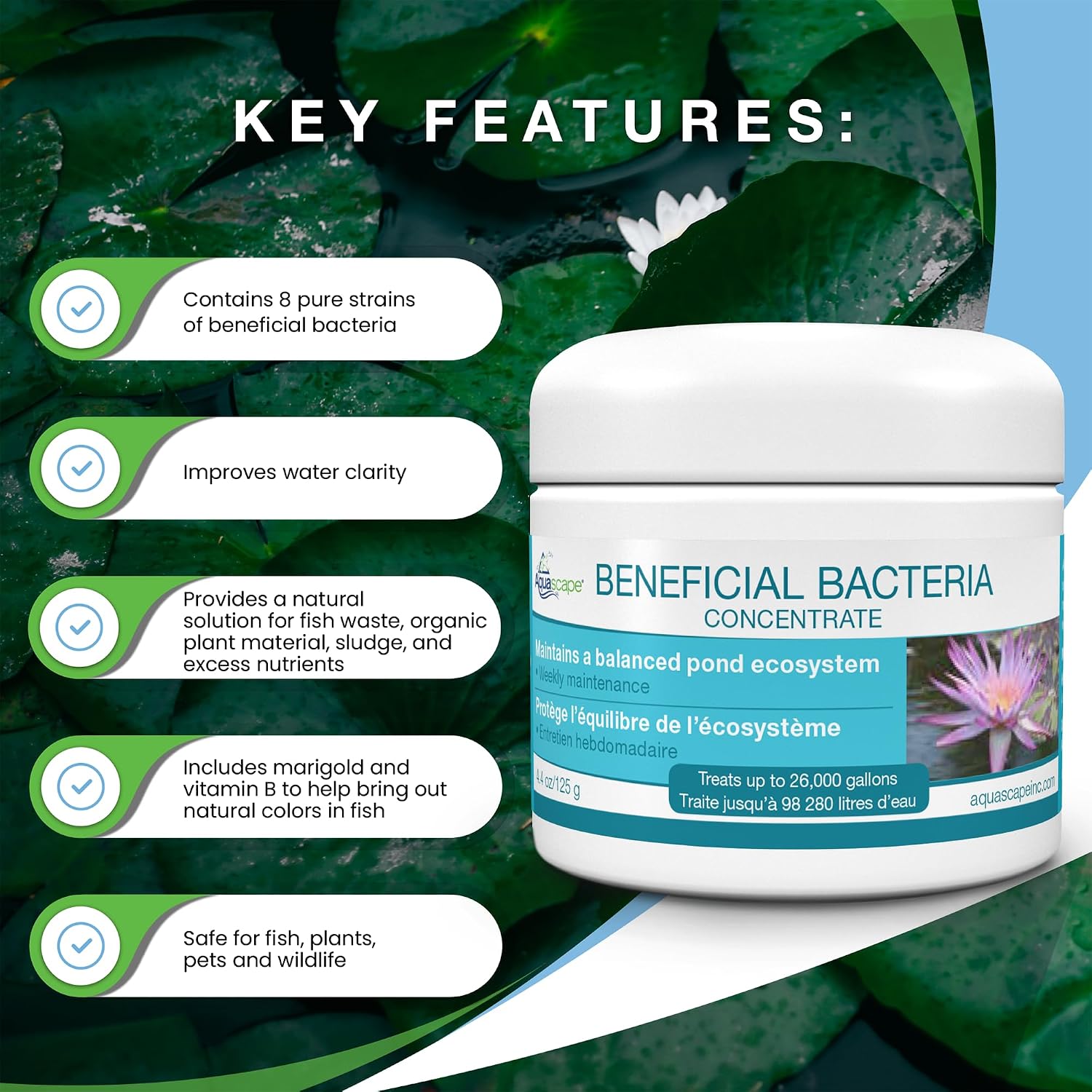 Aquascape Dry Beneficial Bacteria for Pond and Water Features, 8.8 Ounce (Pack of 1), 98948 , white