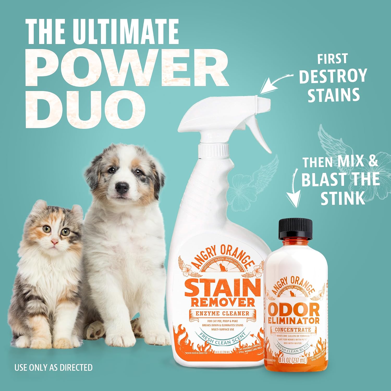 Angry Orange Pet Odor Eliminator 8 oz. bottle- Industrial Strength Pet Odor Remover - Makes (4) 32oz. Bottles - 1 Gallon - Neutralizes and Sanitizes Tough Pet Odors Fast