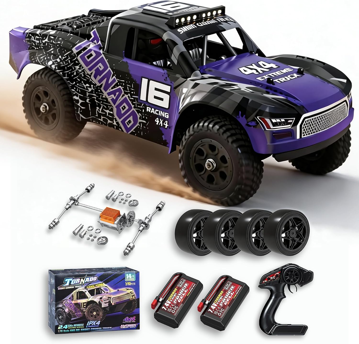 1:14 Scale All Terrain RC Cars for Adults & Boys (HS14323), Max Fast 40+ KPH, 4WD Off-Road RC Truck for Snow & Sand & Mud, 4X4 Waterproof Remote Control Car with 2 Rechargeable Batteries