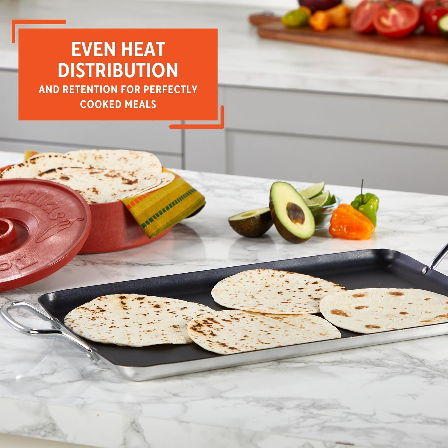 Imusa Double Burner Griddle Non-Stick 20-Inch, Black | Nonstick Coated Surface, Dual Side Handles, Ideal for Breakfast Foods, Perfect for Gatherings