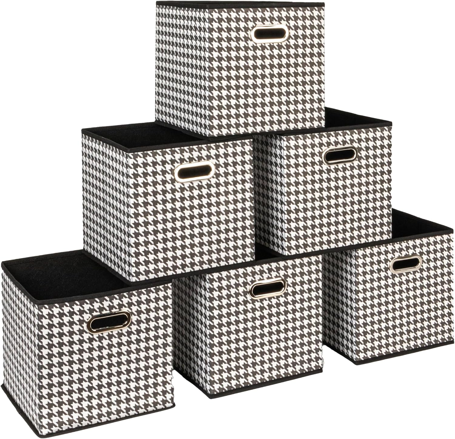 Household Essentials Fabric Storage Bins 6 Piece Set, Strong Poly-Woven Fabric, Sturdy Chipboard Sides, Grommet Front Handle, Stackable and Foldable, Classic Design, Navy
