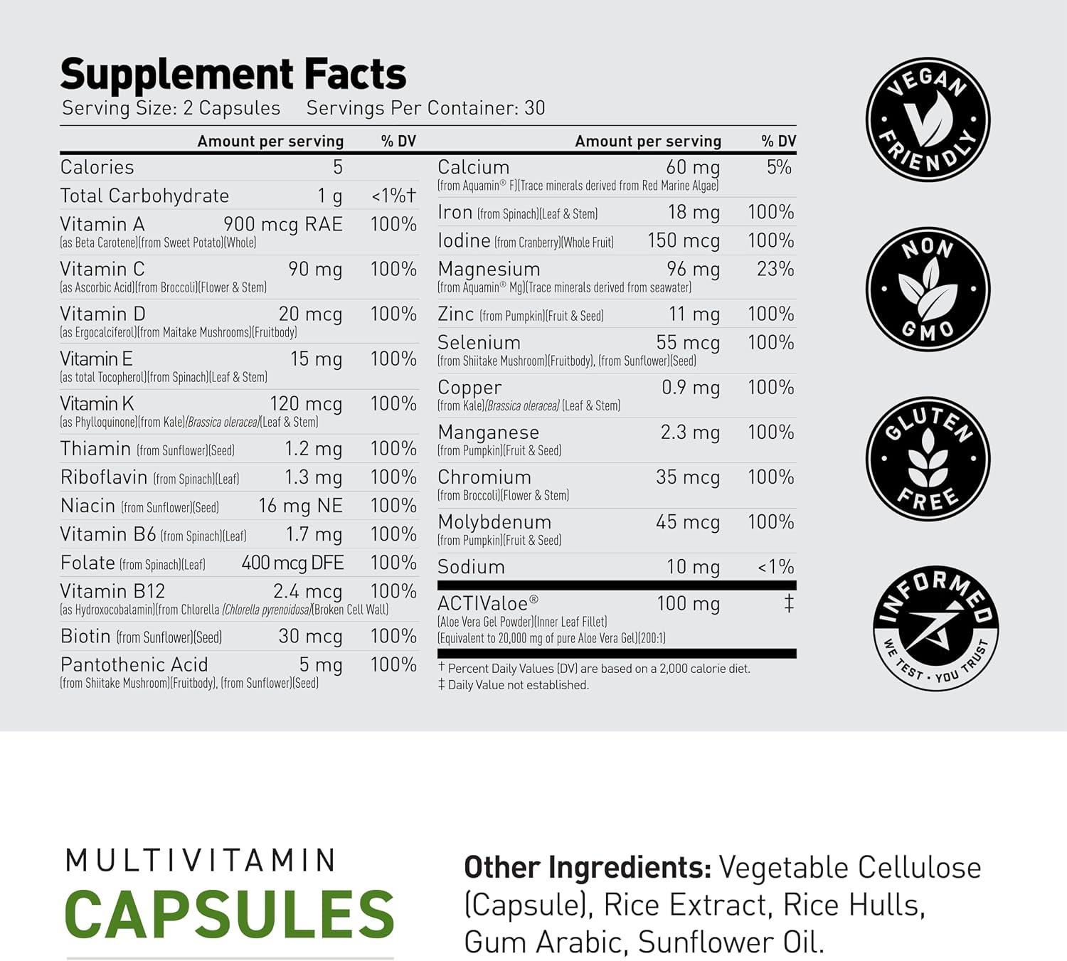 Kaged Multivitamin Capsules | Unflavored | Whole Foods Organic Fruits & Veggies | Plant Based Vegan Multivitamin | Vitamin C, D, E