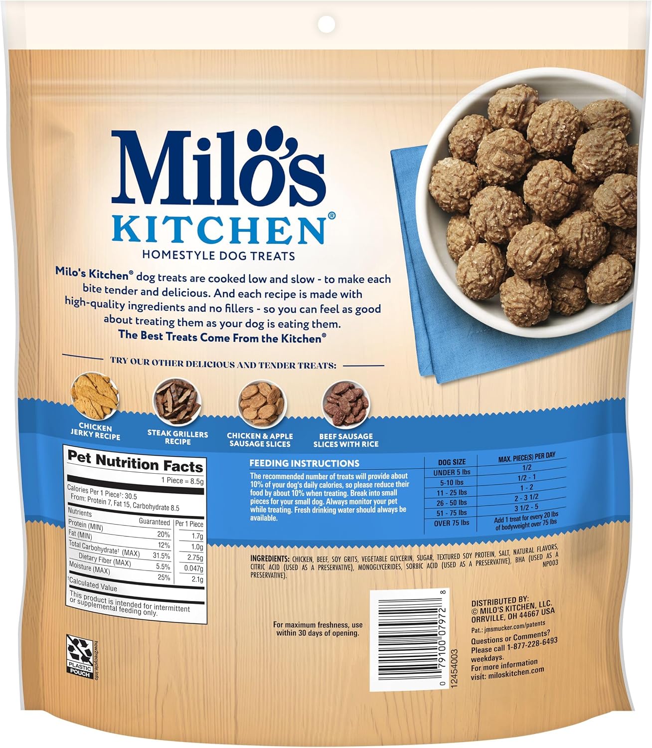 Milo’s Kitchen Chicken & Apple Sausage Slices Dog Treats, 18 Oz. Bag