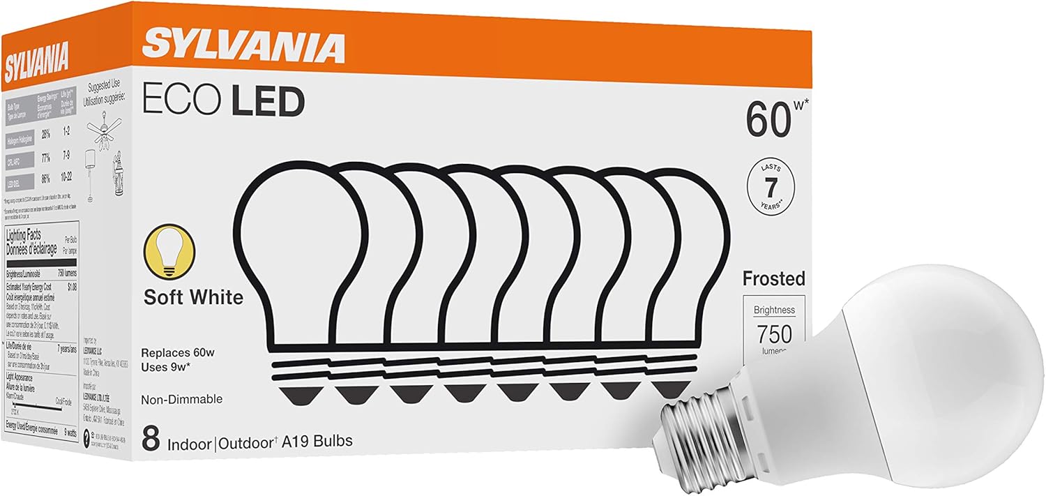 Sylvania ECO LED Light Bulb, A19, 100W Equivalent, Efficient 14.5W, 7 Year, 1450 Lumens, Frosted, 5000K, Daylight - 6 Pack (40884)