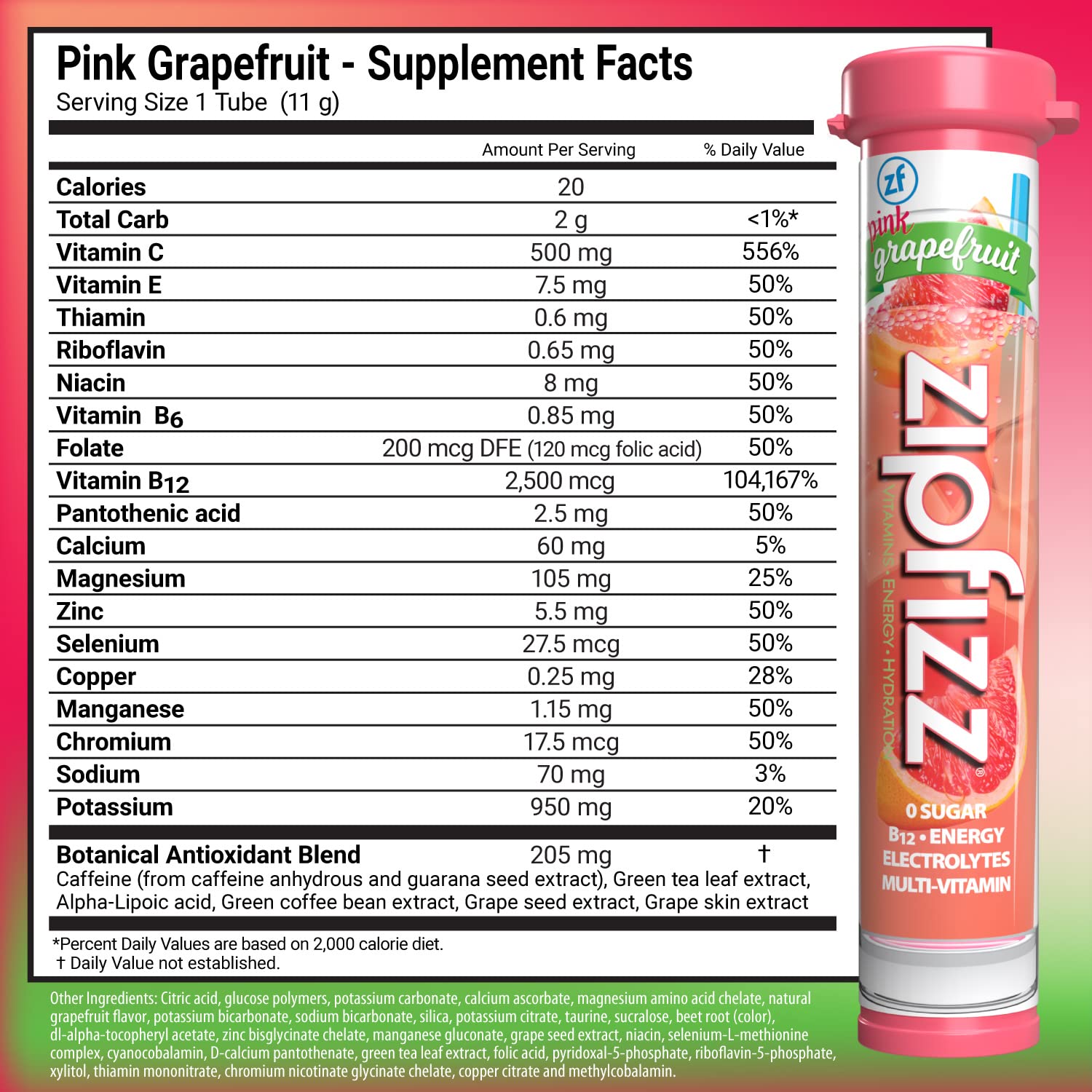 Zipfizz Energy Drink Powder, 20 Pack B12 Electrolyte - Pink Lemonade | Hydration tubes with vitamin drink benefits, 100mg caffeine, B12, electrolytes, & no artificial sugar for active lifestyle