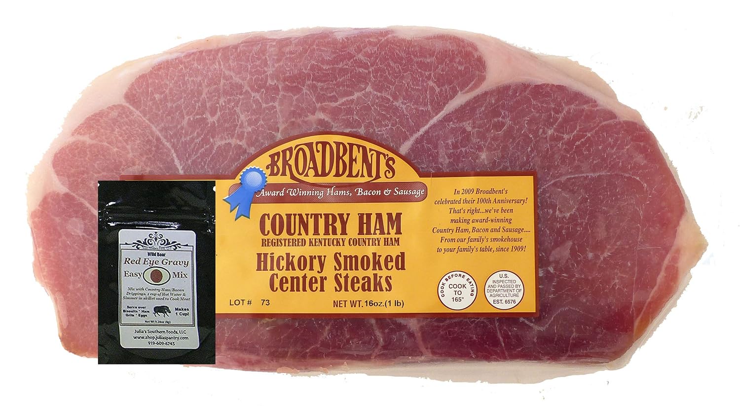 Julia's Pantry Country Ham Hickory Smoked Center Steaks 1# Package with Red Eye Gravy Sample