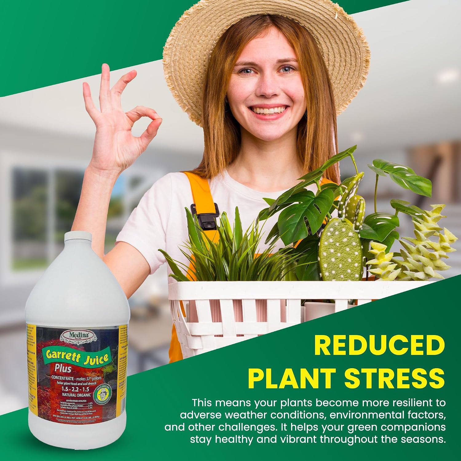 Medina Garrett Juice Plus Liquid Fertilizer, Houseplants & Garden - 1 Qt | Foliar Spray & Soil Drench | Vegetables, Flowers, Lawns & Trees | Seaweed & Fish Hydrolysate | Feed Every 1-2 Weeks