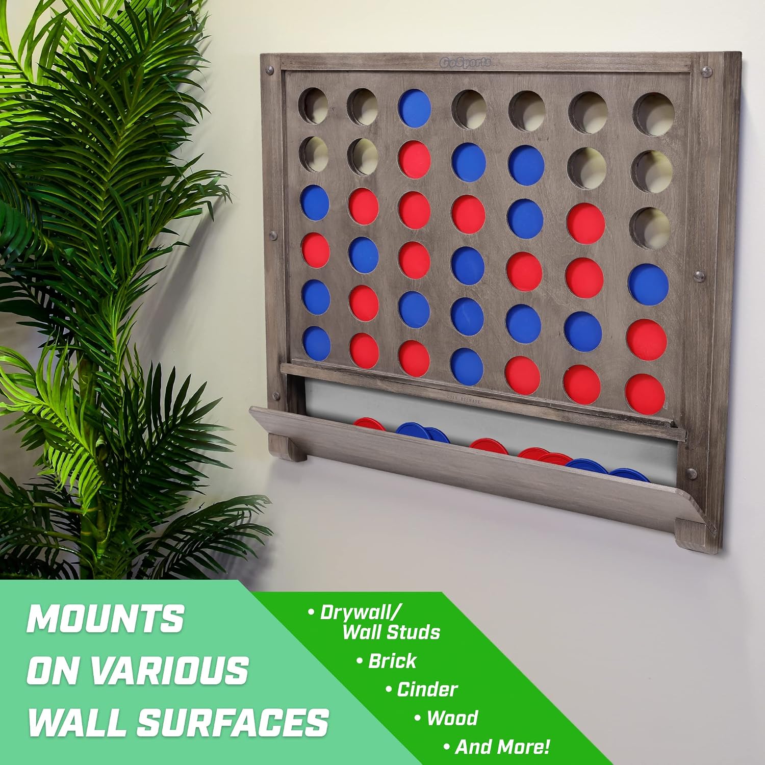 GoSports Wall Mounted Giant 4 in a Row Game - Jumbo 4 Connect Family Fun with Coins