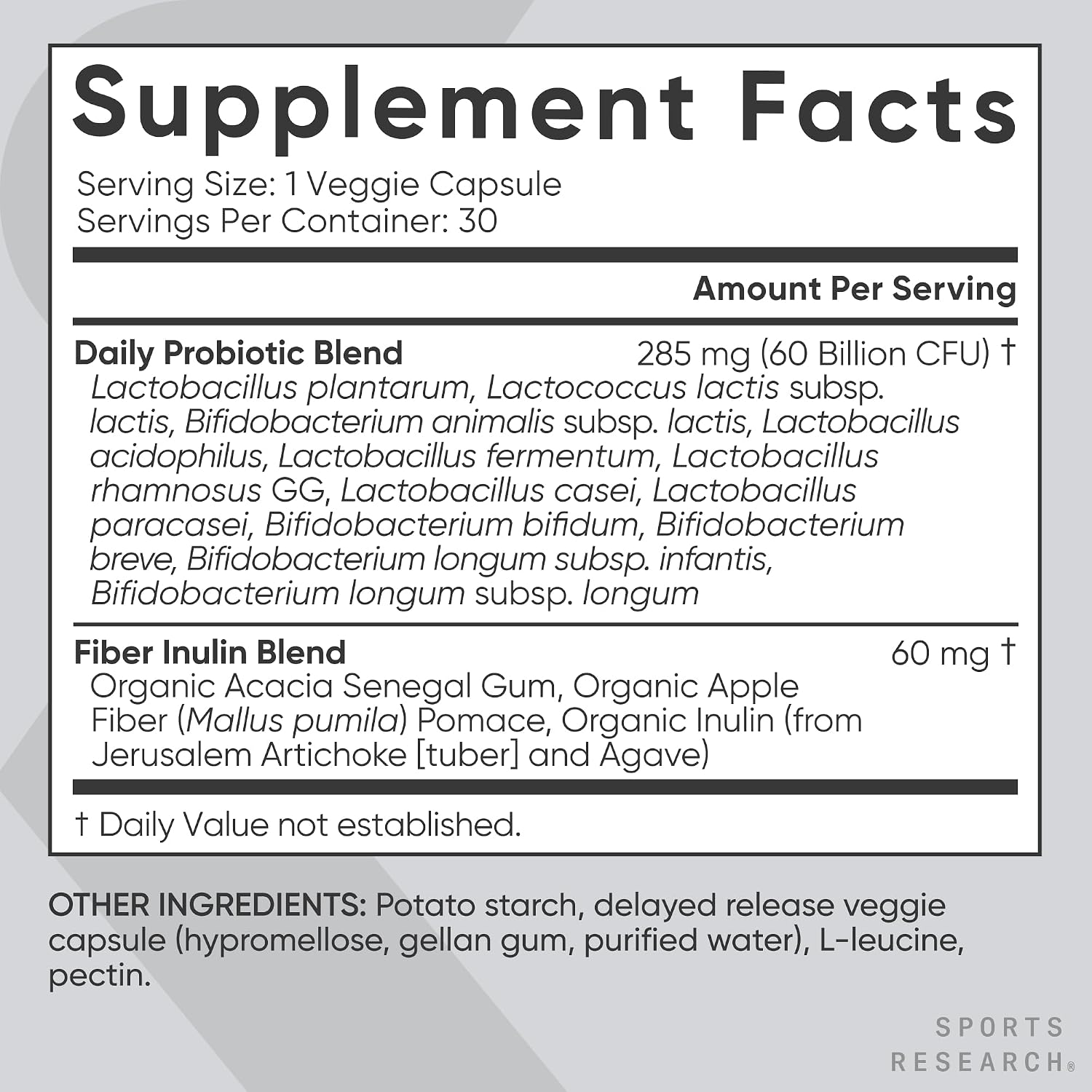 Sports Research® Daily Probiotics 60 Billion CFU w/Prebiotics, 30 Count
