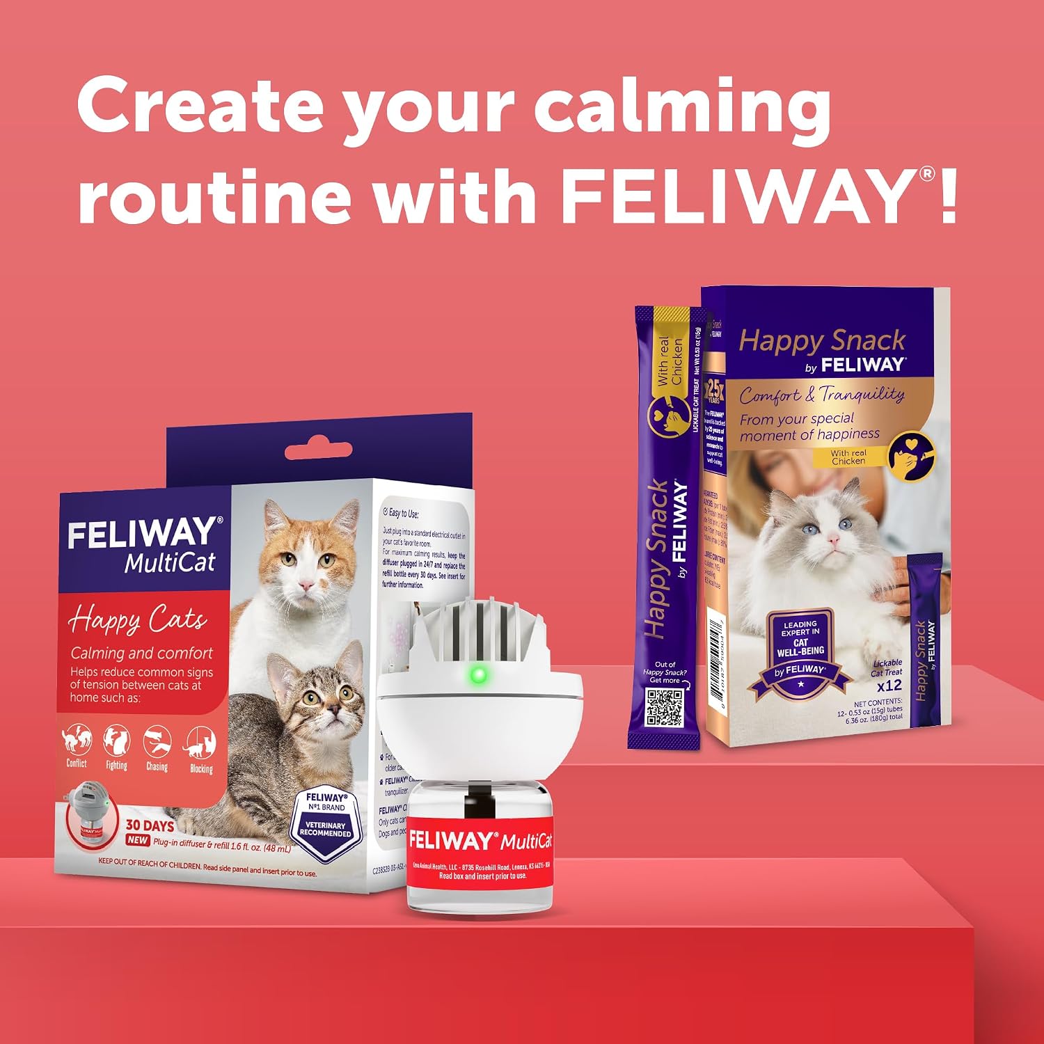FELIWAY MultiCat Cat Calming Pheromone Diffuser Kit | Helps Reduce Fighting, Tension and Aggression Between Cats due to Stress for Multi‑Cat Homes, 30 Day Supply