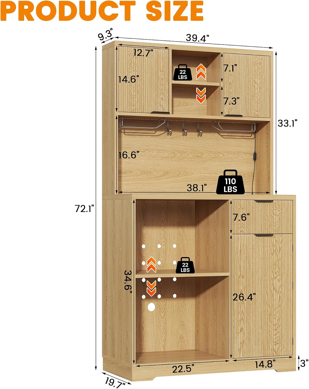 kepptory 47” Pantry Cabinet, Kitchen Pantry Storage Cabinet with Doors and Adjustable Shelves,Freestanding Buffet Cupboards Sideboard for Living Room and Dinning Room (White)