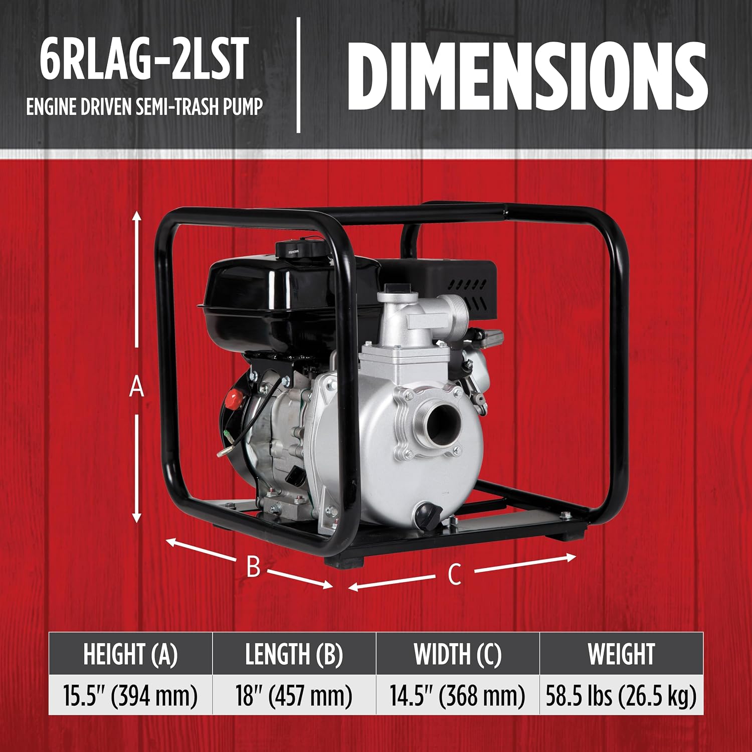 Red Lion 6RLAG-2LST Semi-Trash Gas Powered Transfer Pump, 150 GPM, 208cc