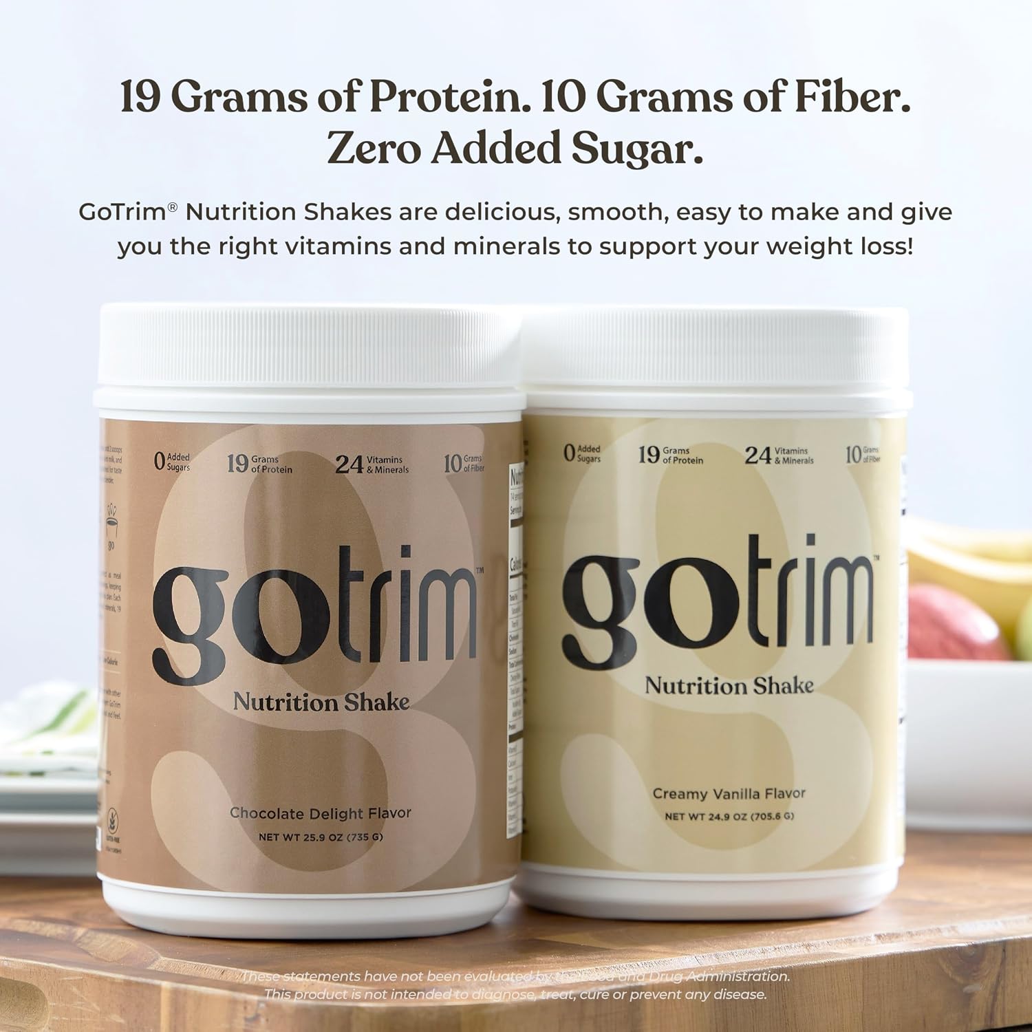 GoTrim Nutrition Shakes - Creamy Vanilla, High Protein, Meal Replacement Shake with 19g Protein & 10g Fiber, Ready to Drink, Gluten-Free, No Added Sugar, 14 Servings
