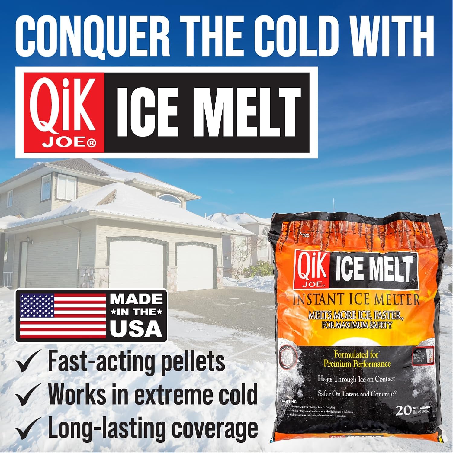 Calcium Chloride Ice Melt - 20 Lb Bag - Instant Snow and Ice Melt for Sidewalks, Driveways, Steps, Parking Lots, Concrete, Asphalt, and Other Surfaces