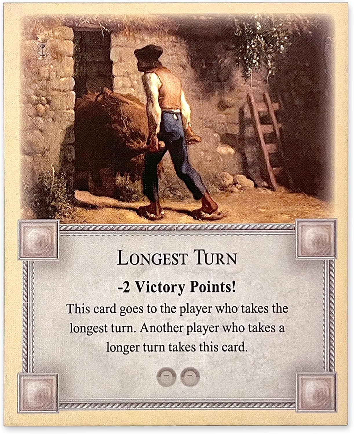 Longest Turn Card compatible with Catan's Settlers of Catan 5th Edition, Seafarers, Cities and Knights and Catan Expansions