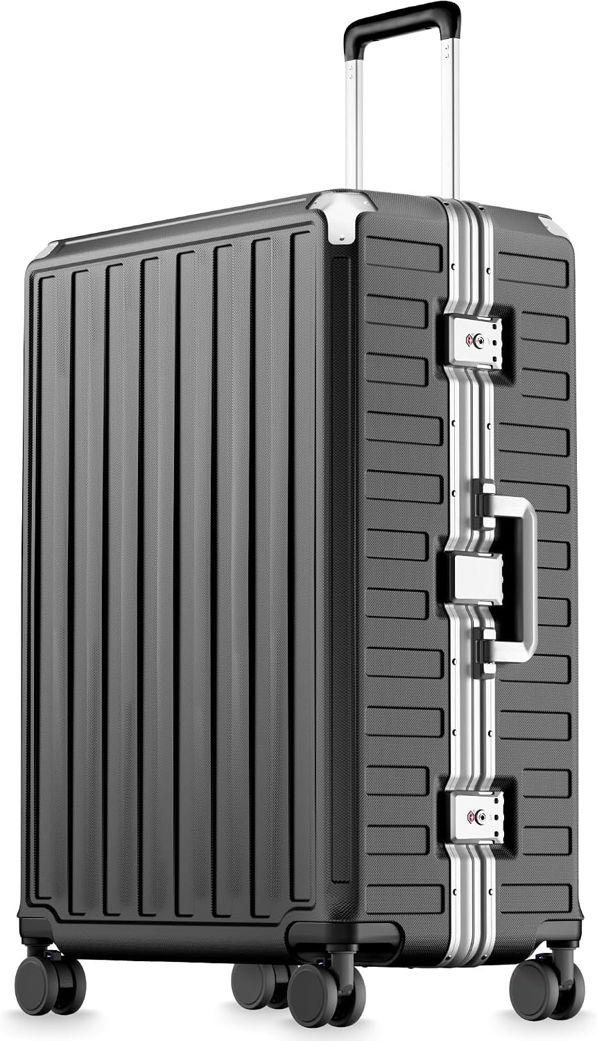 LUGGEX Zipperless Checked Suitcase, Aluminum Frame, Charcoal Metallic, 28" | Checked Luggage, 100% PC Hard Shell, 8010S Aluminum Frame, 8 Spinner Wheels, TSA Lock, Hard Shell, ZX-Core