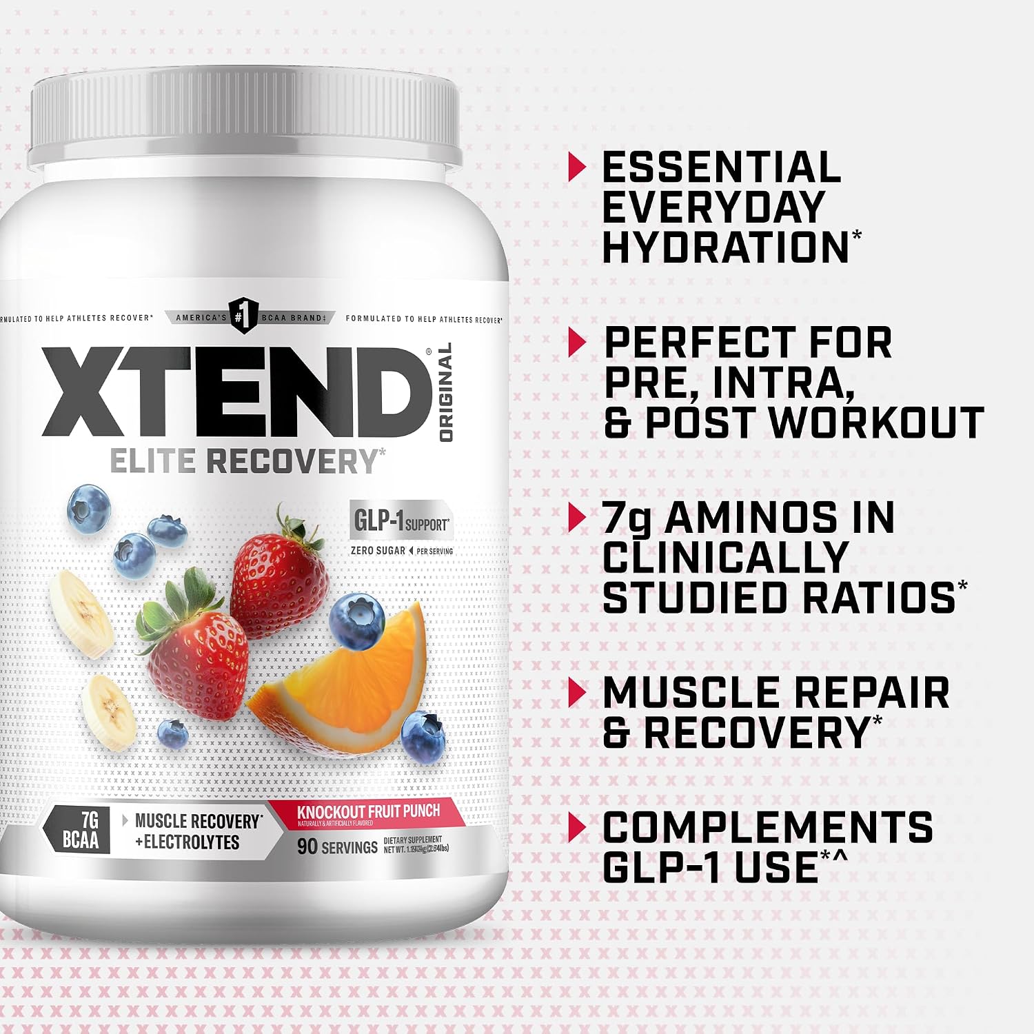 Xtend Original BCAA Powder, 7g BCAAs and 2.5g L-Glutamine for Muscle Recovery Hydration and Lean Muscle, Sugar Free Intra and Post Workout Drink with Electrolytes, Watermelon Explosion, 30 Servings