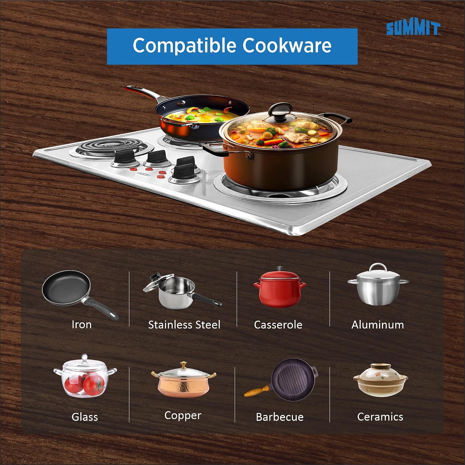 Summit 30" 4 Burner Electric Cooktop Stainless Steel - CR430SS