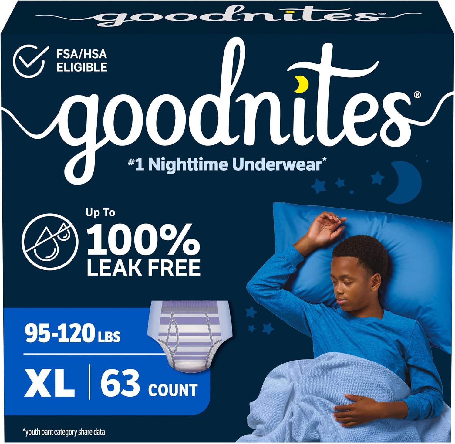 Goodnites Boys' Nighttime Bedwetting Underwear, Size S/M (43-68 lbs), 44 Ct (2 Packs of 22), Packaging May Vary