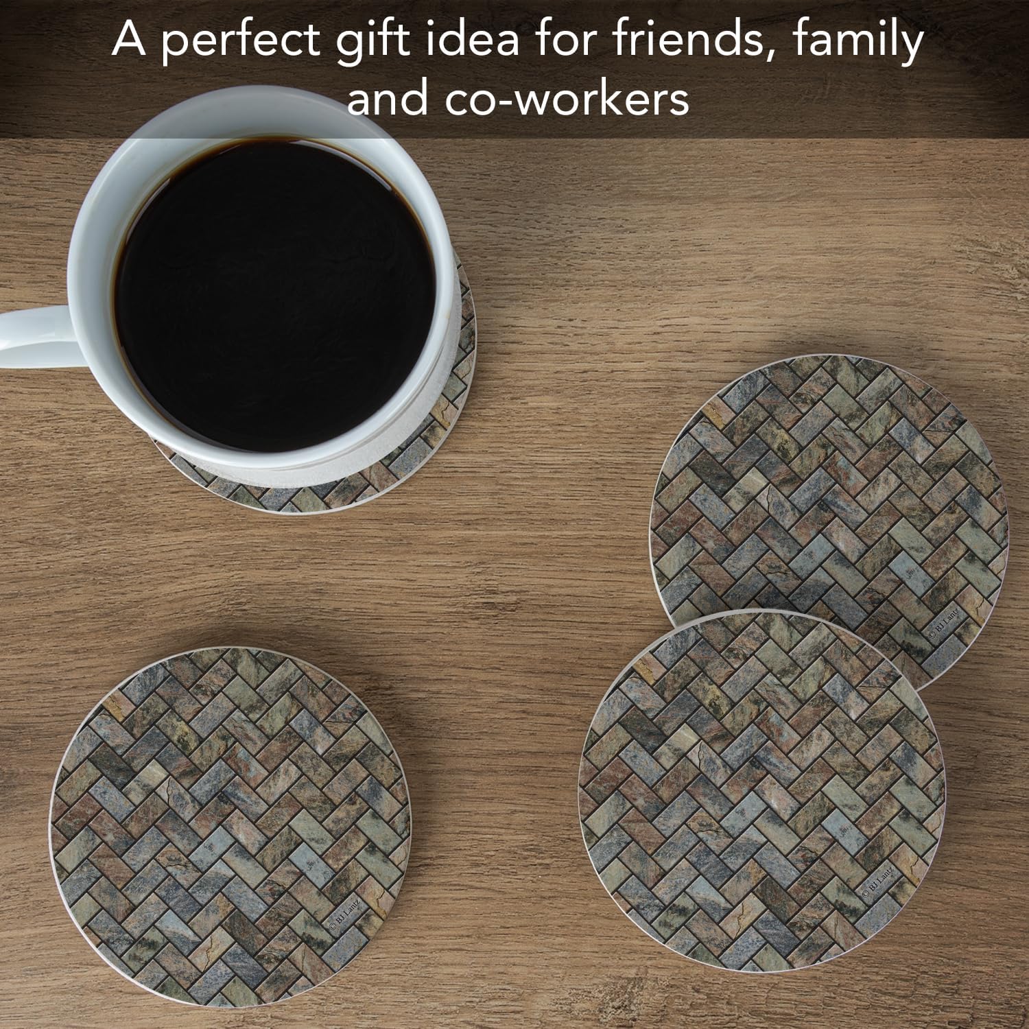 Thirstystone Herringbone Pattern Natural Sandstone Coaster 4 Pack | Eco-Friendly, Absorbent, Easily Wipes Clean