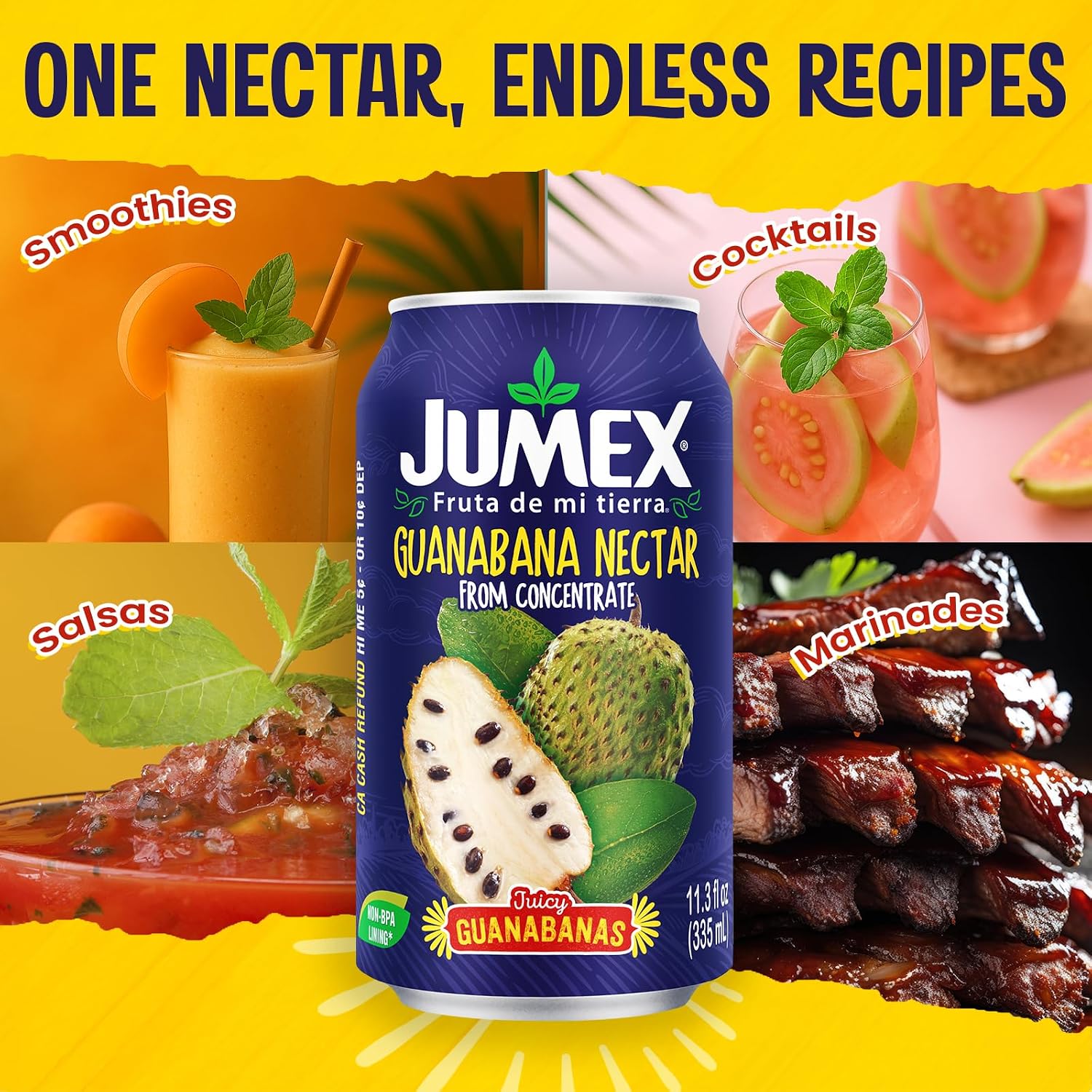 Jumex Mango Nectar Juice & Peach Nectar - Made with Fresh Fruit Puree - Tropical Fruit Juice Concentrate for Smoothie Mix, Cocktail Mixers & Kids Beverages - 11.3oz, 12 Pack Canned Drinks