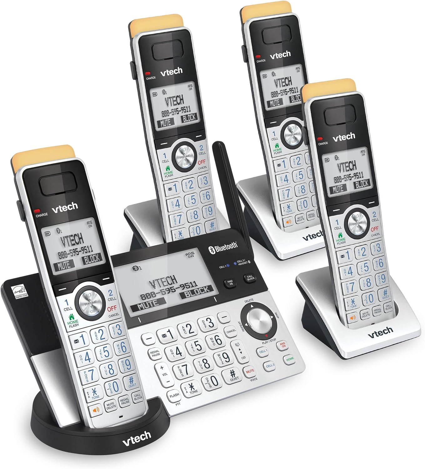 VTech IS8151-5 Super Long Range 5 Handset DECT 6.0 Cordless Phone for Home with Answering Machine, 2300 ft Range, Call Blocking, Bluetooth