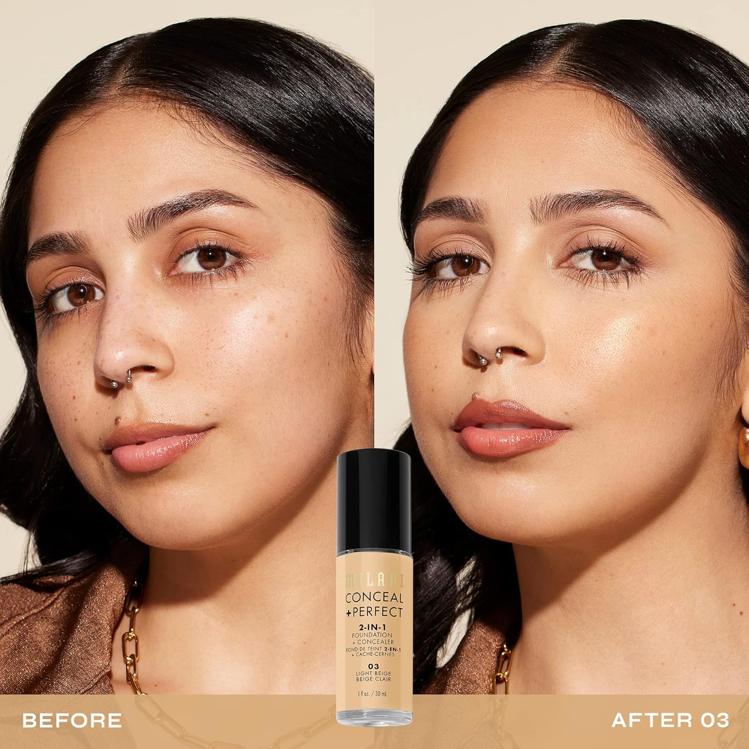 Milani Conceal + Perfect 2-in-1 Foundation + Concealer Makeup -13-Chestnut | Medium-To-Full Coverage, Natural-Matte Finish. Under Eye Corrector, Cover Redness & Imperfections. Waterproof & Sweat-Proof.