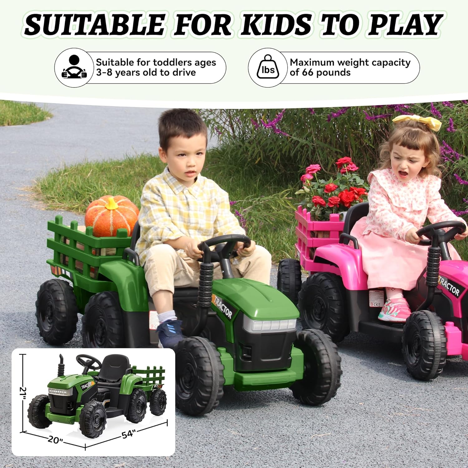 TOBBI Kids Electric Ride On Toy Tractor, Toddlers 12V Battery-Powered Car to Drive