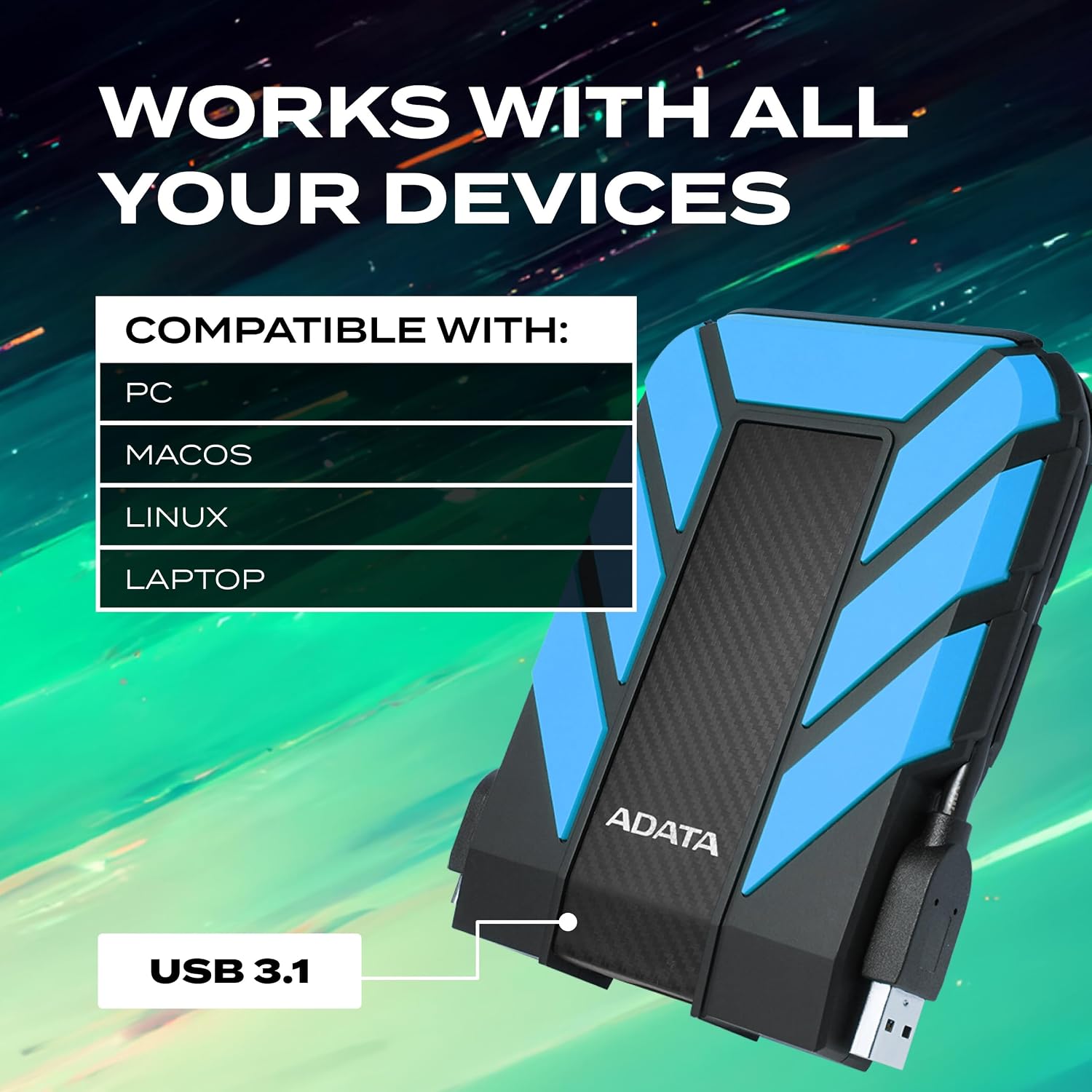 ADATA HD710 Pro - 4 TB External Hard Drive - Shockproof, Waterproof & Dustproof - Durable Storage - For Gamers, Students & Professionals - Mac, PC & Linux Compatible - Black - AHD710P-1TU31-CBK