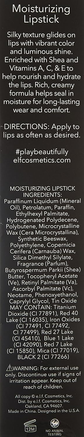e.l.f. Moisturizing Lipstick, Vibrant Color & Luminous Shine, Bordeaux Beauty, 0.11 Ounce