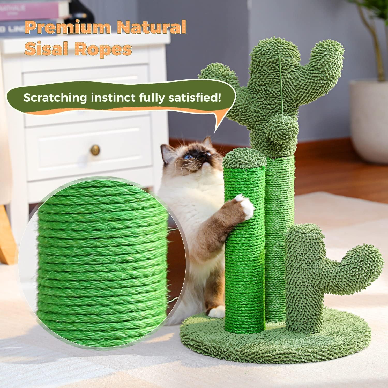 PAWZ Road Cactus Cat Scratching Post 23”Cat Scratcher with Toy Ball