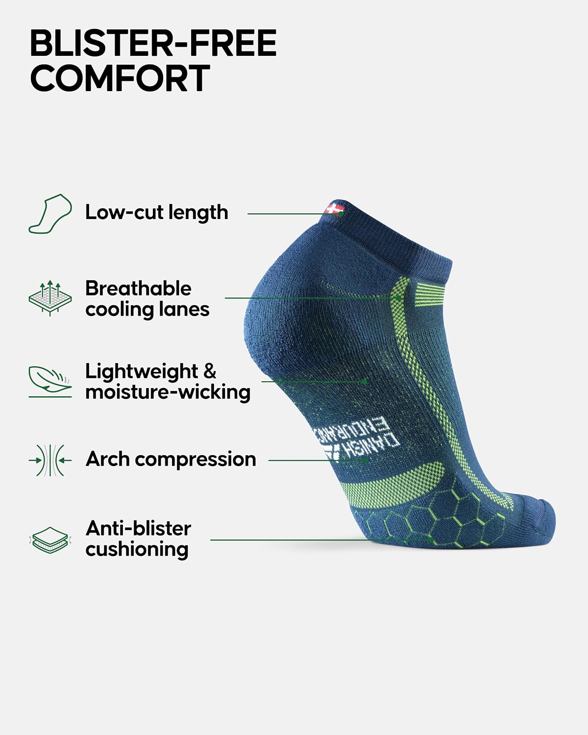 DANISH ENDURANCE Running Socks, Low-Cut, Anti Blister, 3 & 5-Pack
