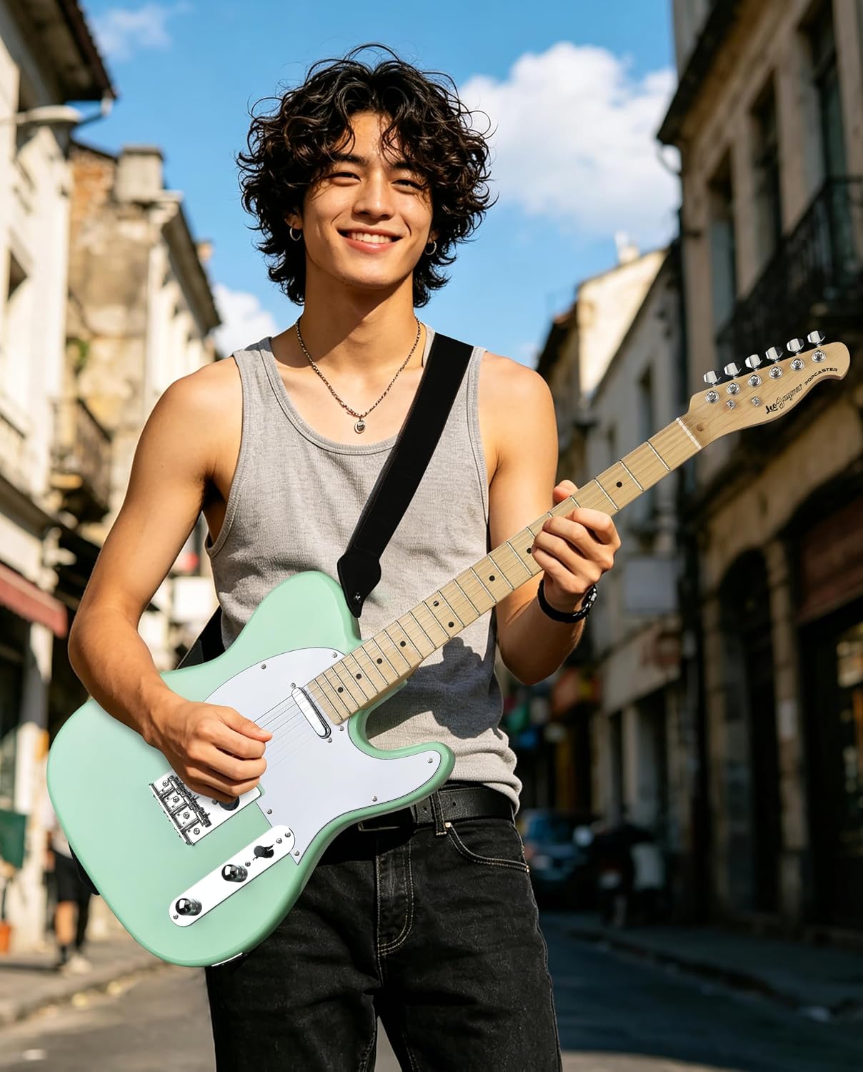 Leo Jaymz Beginner Electric Guitar Complete Kit with Portable Amp, Padded Gig Bag & Full Accessories, Maple Neck (TL-White)
