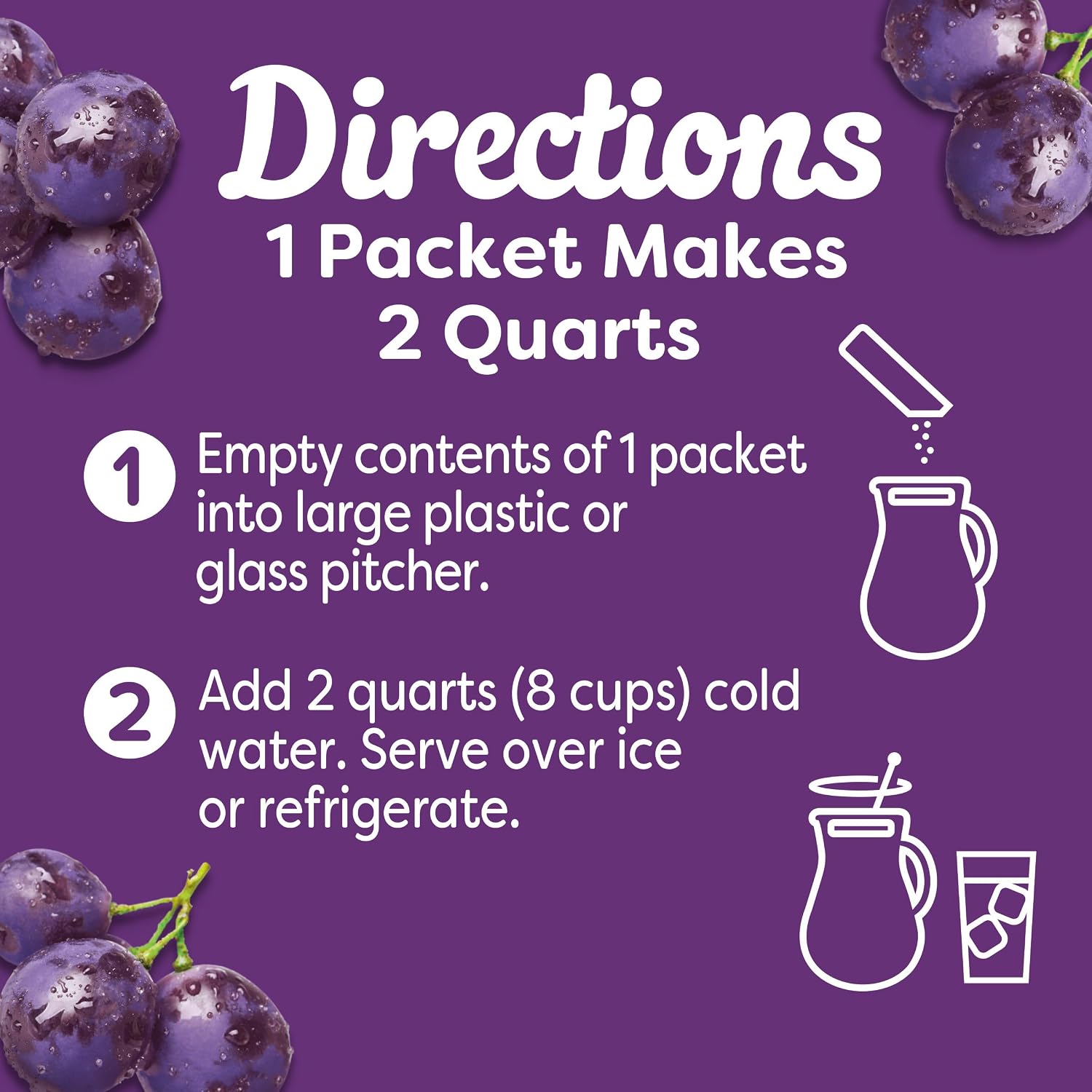 Crystal Light Drink Mix, 6 Pitcher Packets Concord Grape , 2.01 oz | for Flavorful Hydration and Shareable Refreshment Zero Sugar, Low Calorie No Caffeine