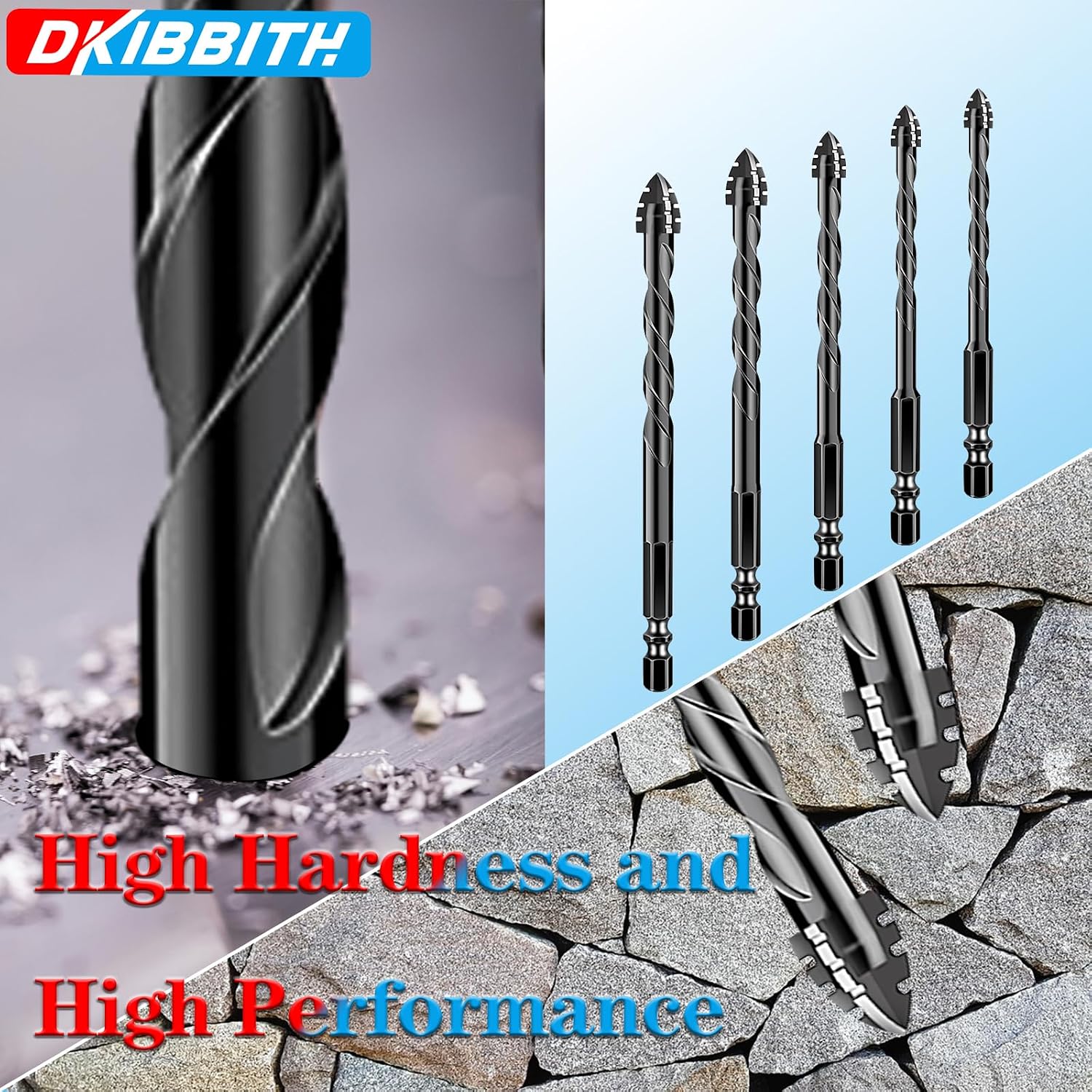 10-Piece Masonry Drill Bit Set for Concrete Tile Glass Ceramic Brick, 1/8 to 1/2 Inch Drilling Bits with Triangle Handle