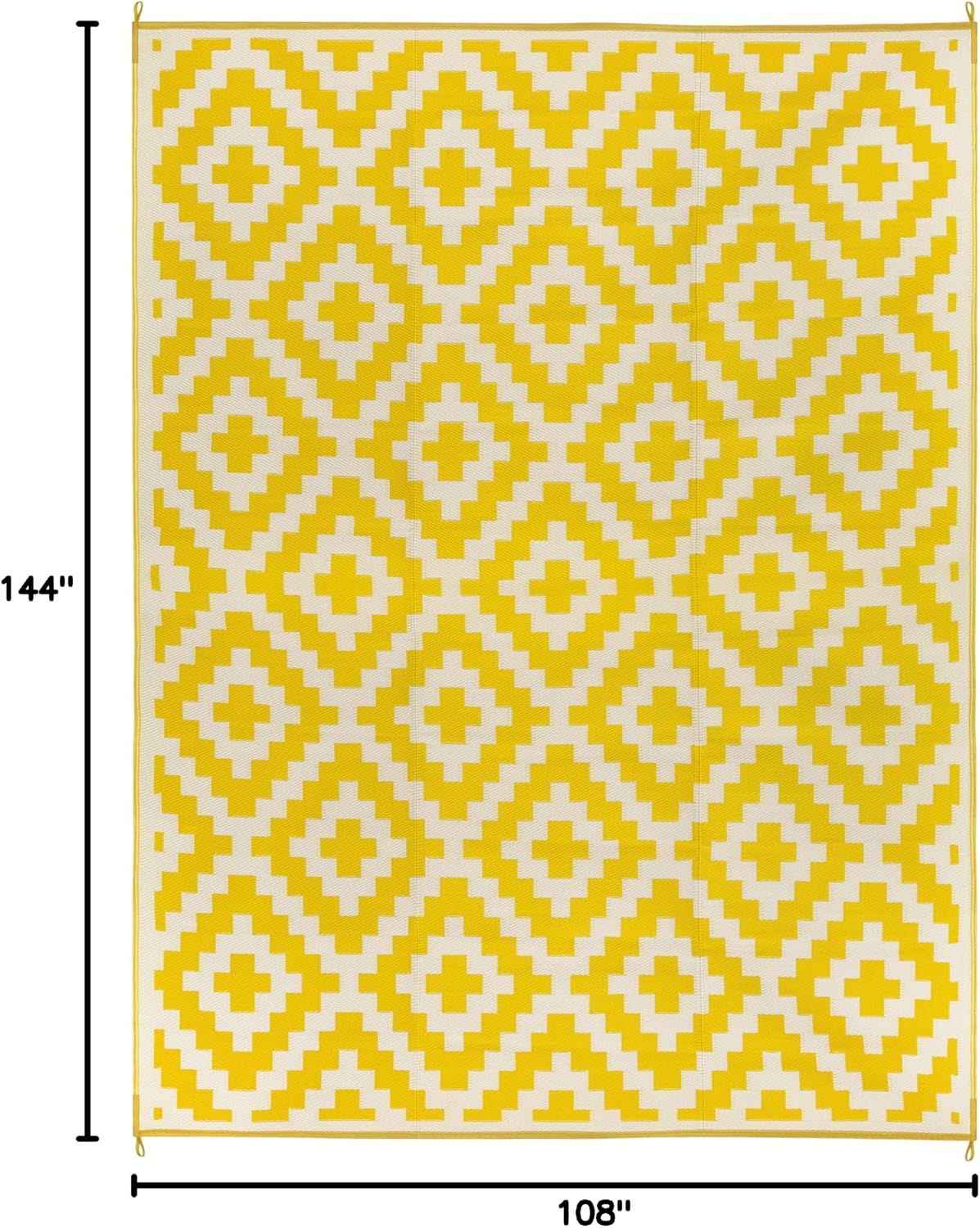 FH Home Outdoor Camping Rug - Waterproof, Fade Resistant, Reversible - Premium Recycled Plastic - Striped - Large Patio, Deck, Sunroom