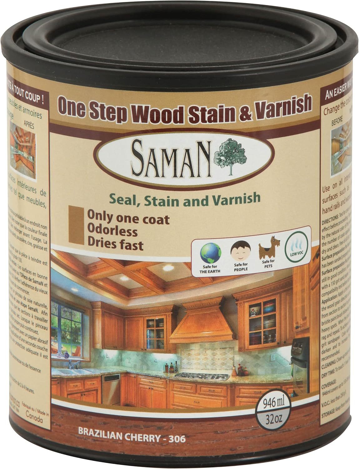 SamaN Interior One Step Wood Seal, Stain and Varnish – Oil Based Odorless Dye - Protection for Furniture and Fine Wood (Cedar SAM-303, 8 oz)
