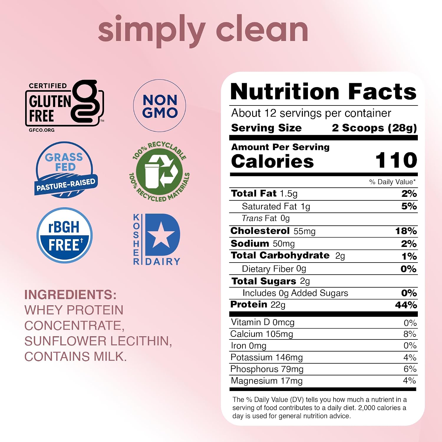 Simply tera's Pure Whey Protein Powder, Dark Chocolate, Clean Label - 12 Oz | Clean Whey Protein Powder, Made Without Artificial Sweeteners, Non-GMO, Kosher, rBGH-Free