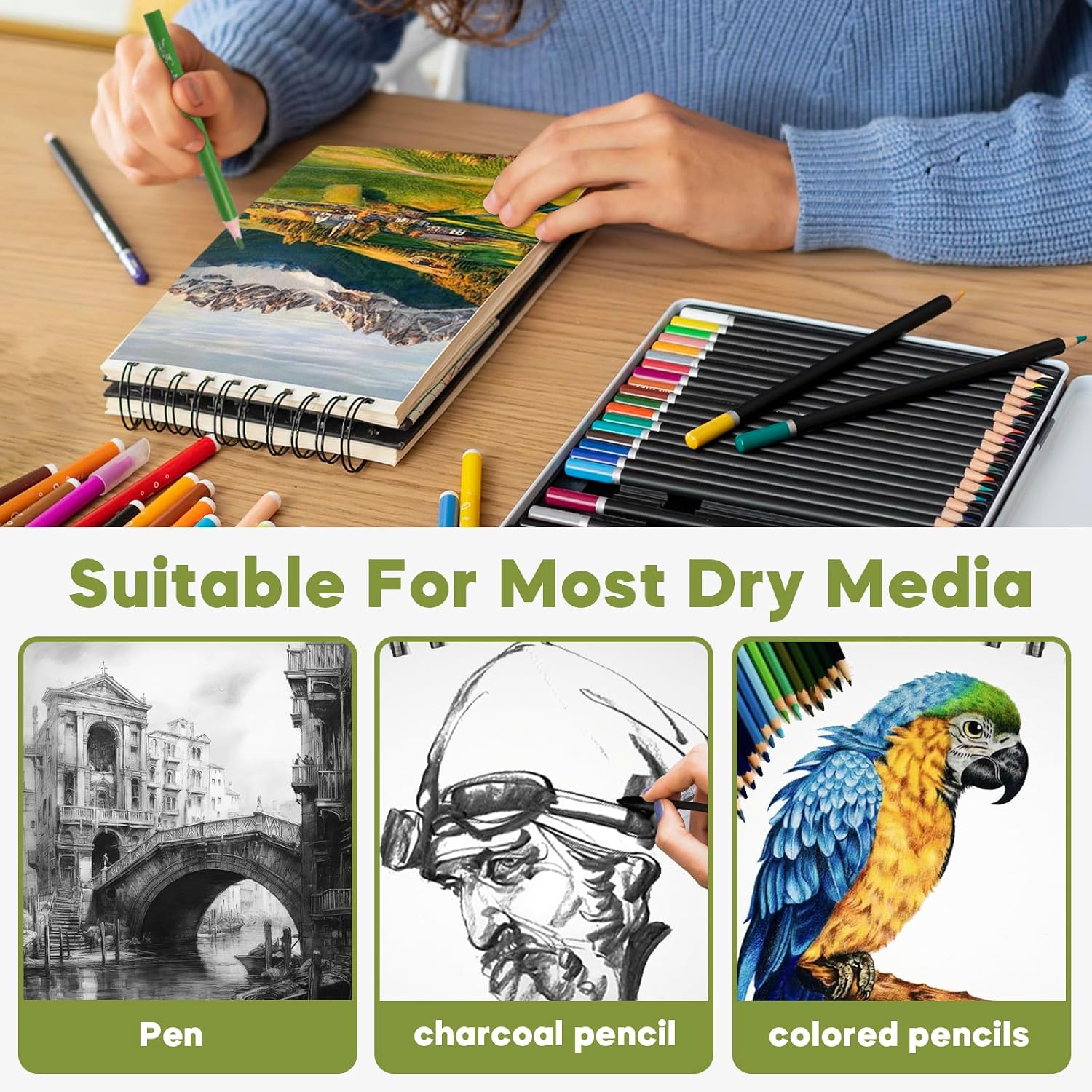 conda 8.5"x11" Sketch Book, 80 Sheets (68 lb/100gsm), Spiral Bound Artist Sketch Pad, Durable Acid Free Drawing Paper for Drawing Painting