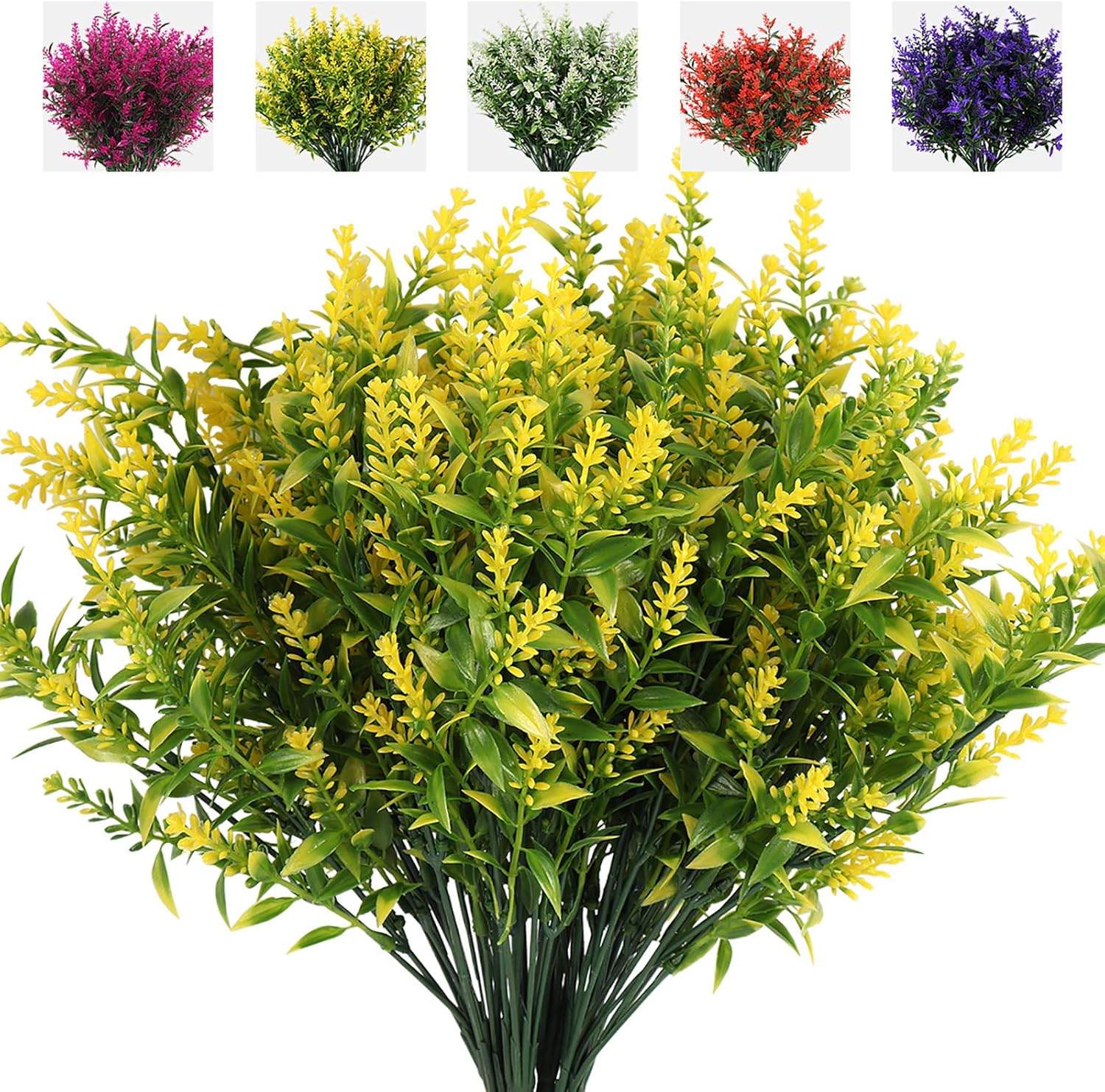 RECUTMS Artificial Greenery Lavender Fake Shrubs Flowers 8 Pcs UV Resistant