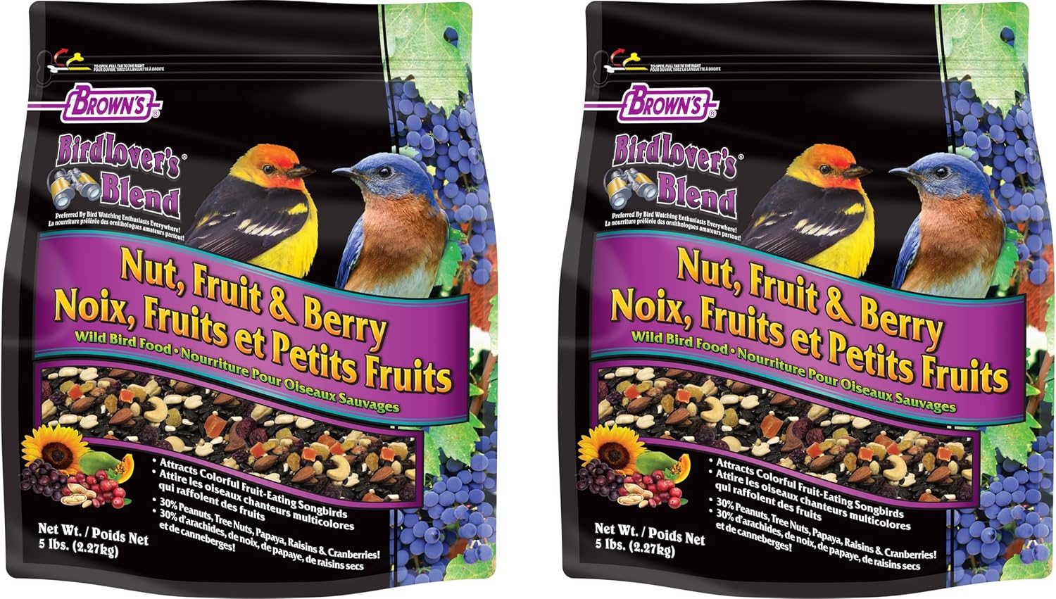 Brown's Bird Lover’s Blend Nut, Fruit & Berry Wild Bird Food, Gourmet Bird Seed with Fruits, Nuts & Sunflower Seeds, Natural & Preservative-Free