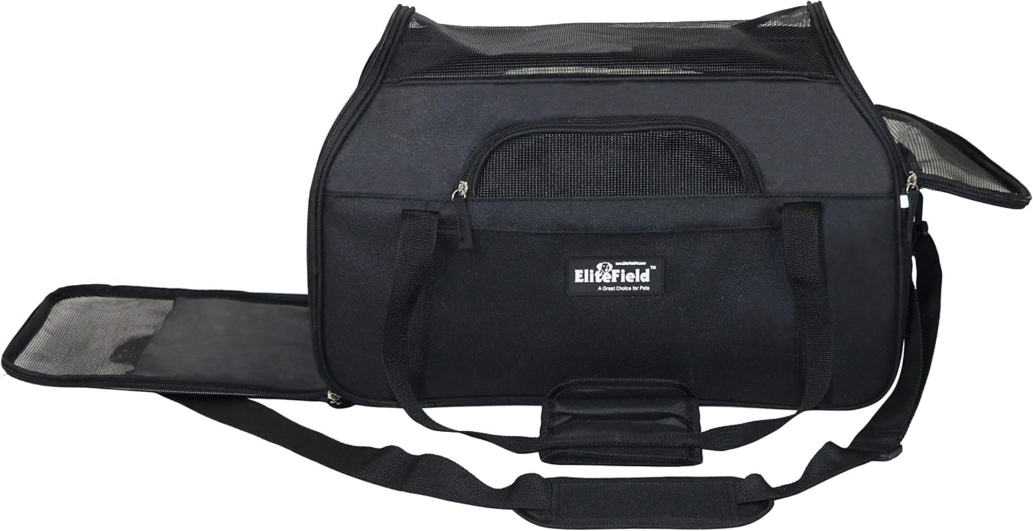 EliteField Soft-Sided Pet Carrier for Cats & Small Dogs (3-Year Warranty) | Airline Approved, Removable Bed & Cover, Built-In Leash, Luggage Sleeve, Seat Belt Loop, Waterproof, Durable, Foldable